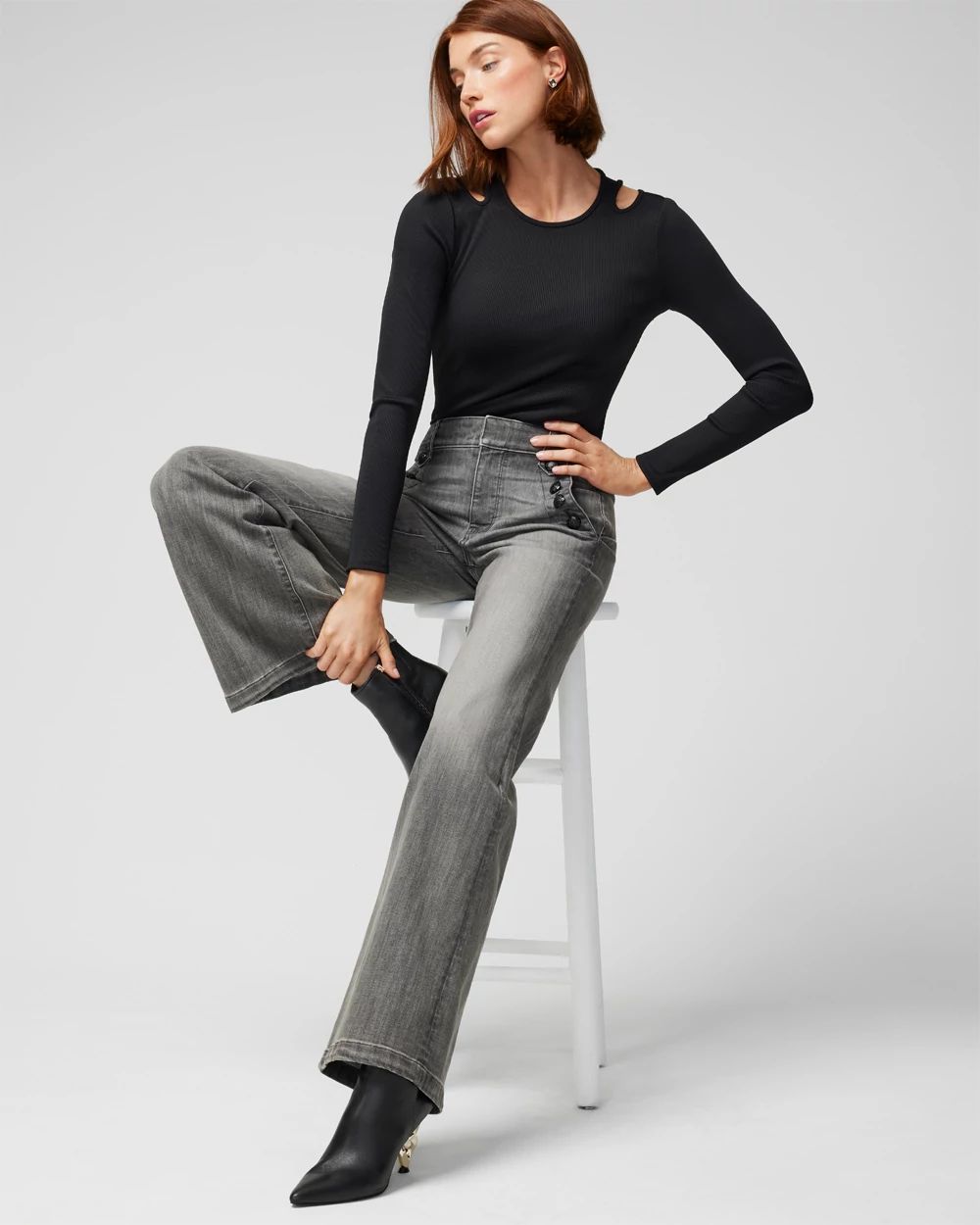 WHBM® FORME Long Sleeve Cutout Ribbed Top | White House